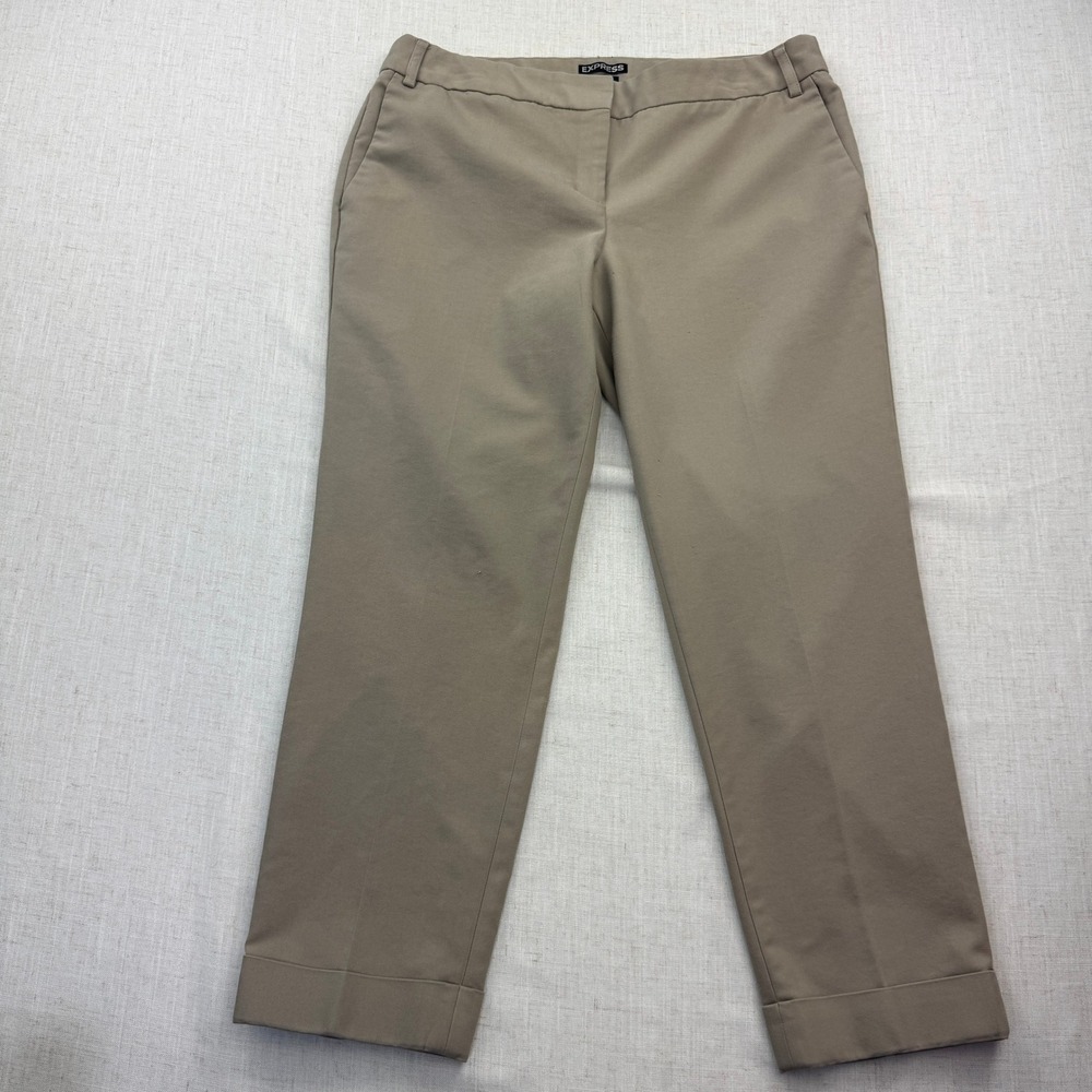 Express Editor Cropped Capri Pants Womens 10 Khaki Cuffed Stretch Professional